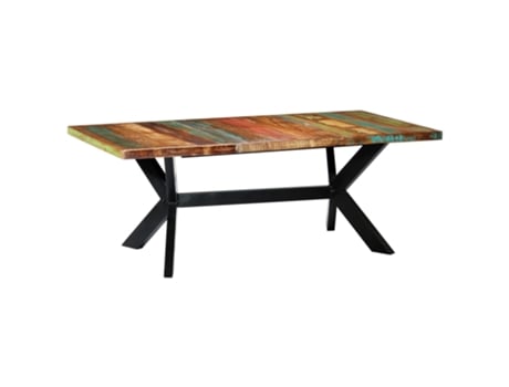 Mesa de Jantar em Madeira Maciça Reciclada Estilo Industrial Vintage 200X100X75 cm 0902257 MOBIKASA