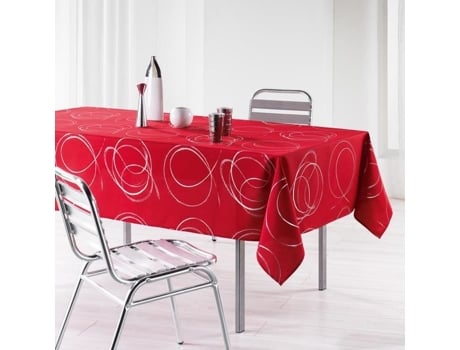 Toalha de Mesa com Círculos Prateados Sobre Fundo Vermelho 150X240 Cm L'HARMONIE DU DECOR