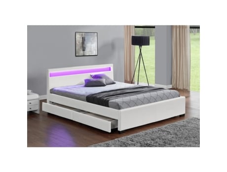 Cama Enfield - Branco SIMILI Estrutura da cama com armazenamento integrado e LED - 140x190 cm