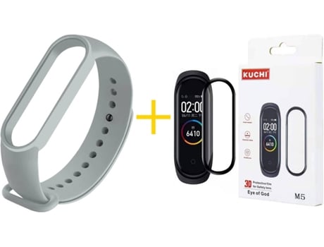 Bracelete + Película Xiaomi Mi Band 5 KUCHI Silicone (Cinzento)