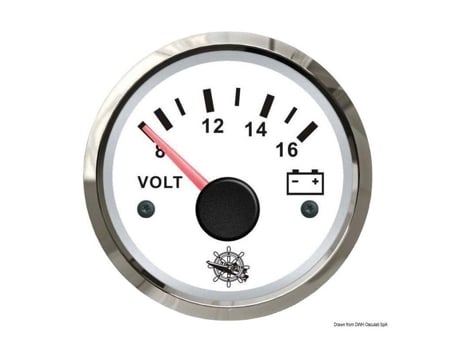 Voltímetro - mostrador branco - moldura polida - 12V