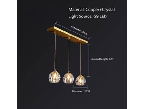 Lustre de Cristal Multifacetado de 3 Cabeças Lustre Transparente Ajustável de Placa Longa Dourada Adequado para Sala de Estar e Quarto SLD