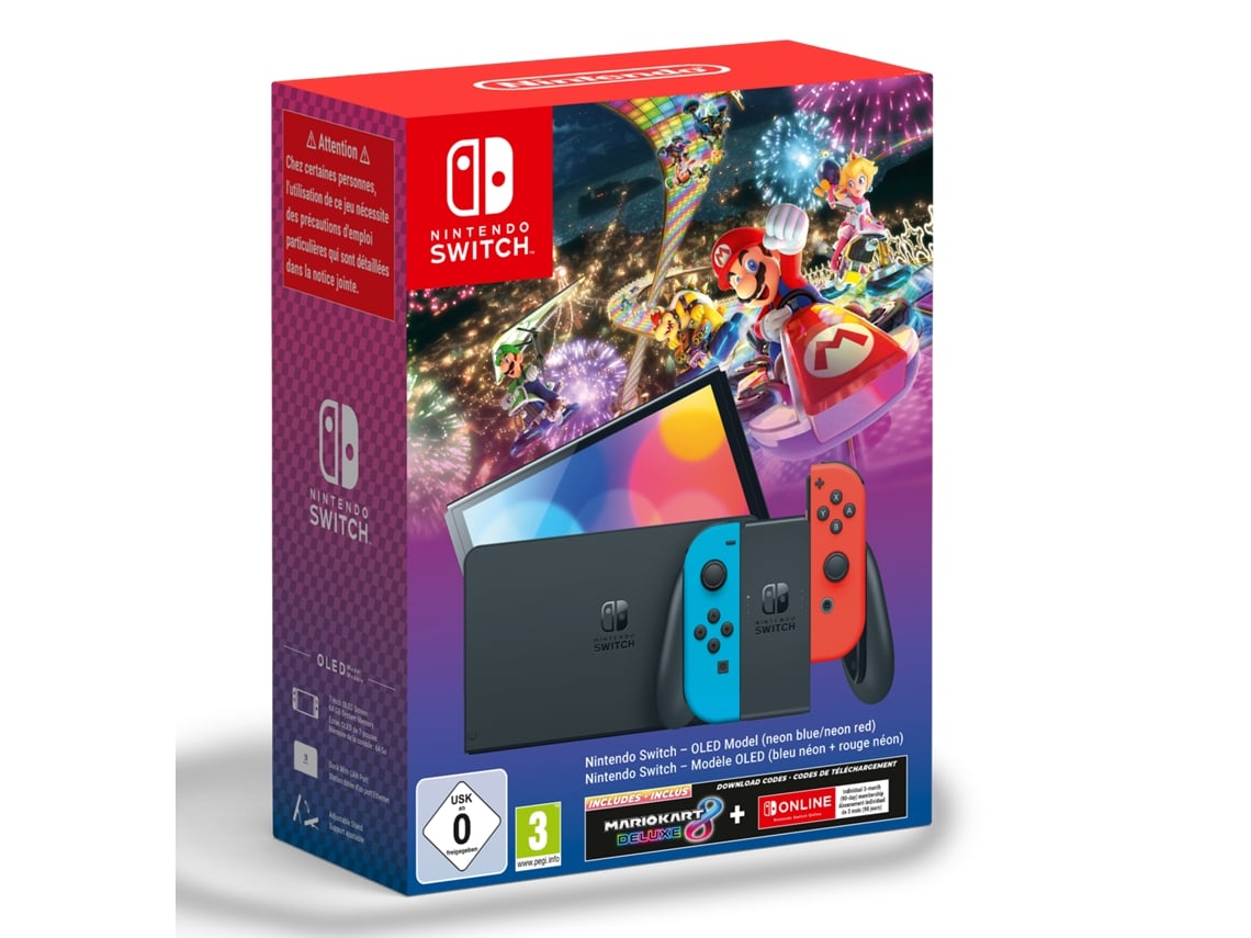 Consola Nintendo Switch OLED + Jogo Mario Kart Deluxe 8 (Formato Digital) +  3 Meses de NSW Online (Formato Digital) - Cupões Tá Fixe