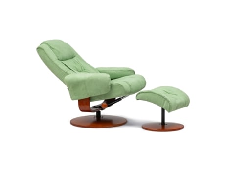 Poltrona de Relaxamento Kemi 7232 com Pufe Reclinável com Estrutura de Madeira em Couro Ecológico Verde Pistache MUEBLES STOCK