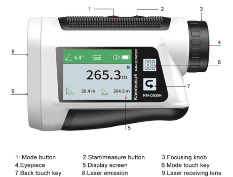 Telémetro De Golfe Com Tela De Toque Lcd 6X Ampliação 600M / 800M Usb Recarregável Preto Enzon