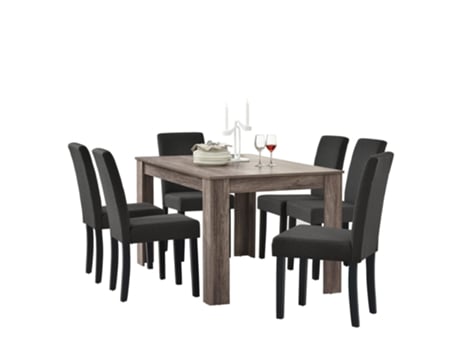 Mesa de Jantar com 6 Cadeiras em Carvalho Antigo Cinza Escuro 140X90 cm 030004238 MOBIKASA