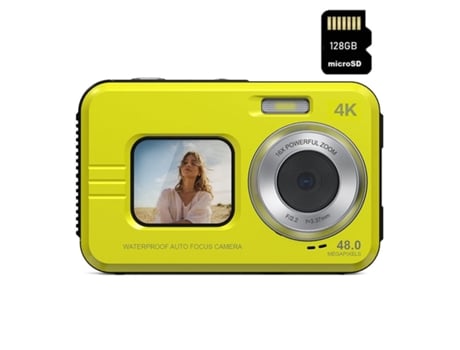 Câmara Digital Do Esporte VIGA EUROPE Wdc901 Waterproof 3.5M 4K 48Mp com Foco Automático Zoom 16X 2 8 Polegadas 128G- Amarelo