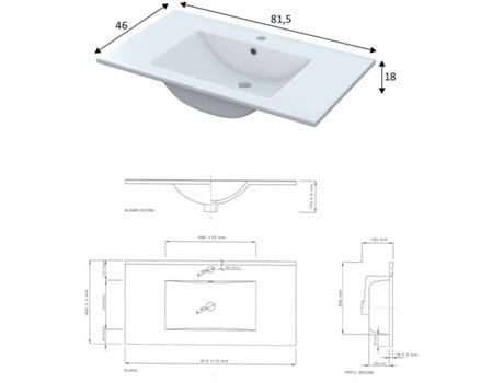 Lavatório Cerâmico ARKITMOBEL (Branco - 81,5cm)