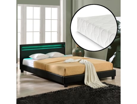 Cama de Casal CORIUM (210 x 169 x 78 cm - Couro Sintético - Preto)