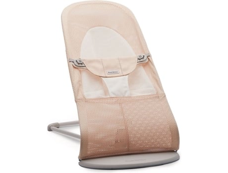 Bouncer Balance Soft BABYBJÖRN Mesh Pearl Pink White com Moldura Cinza Claro