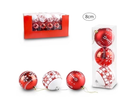 Conjunto de 3 Bolas Natal 8Cm Verm-Br 65131 ANITEX