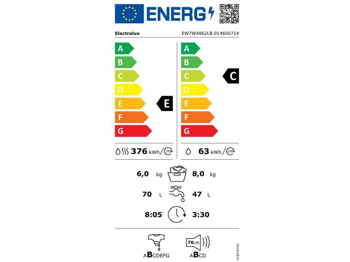 Máquina de Lavar e Secar Roupa ELECTROLUX EW7W2LB (6/8 kg - 1600 rpm -  Branco)