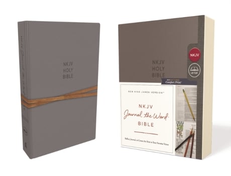 Livro nkjv, journal the word bible, cloth over board, gray, red letter, comfort print de thomas nelson (inglês)