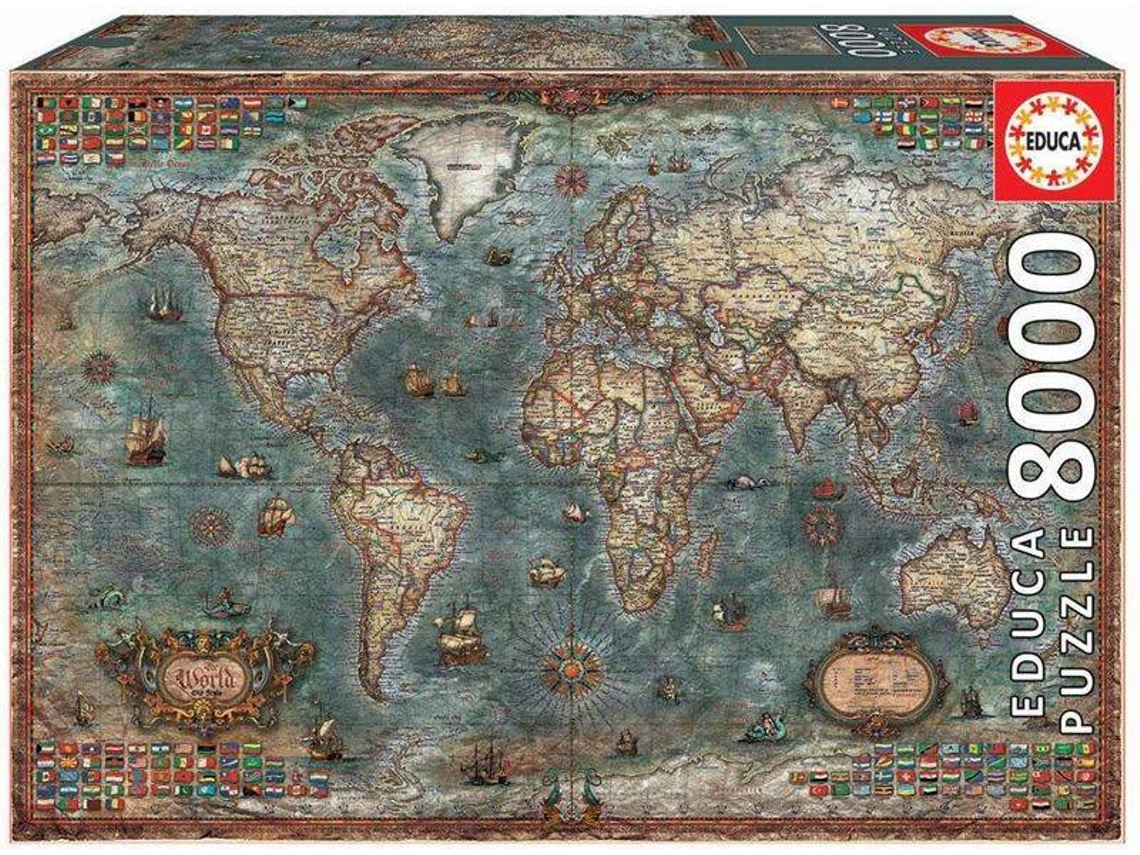 Puzzle Educa Mapa Do Mundo Histórico 8000 Peças Wortenpt 3628