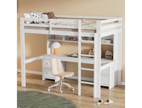 Cama Mezzanine Cómodas UYTIE HOME Madeira de Pinho Maciça MDF Branco