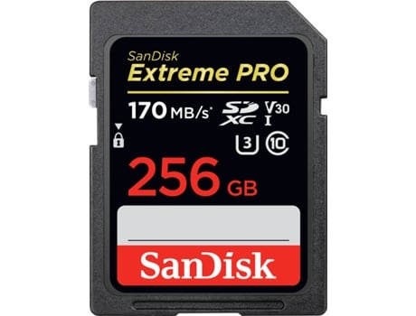 cartao Extreme Pro SDXC 256GB 170MB seg V30 UHS-I