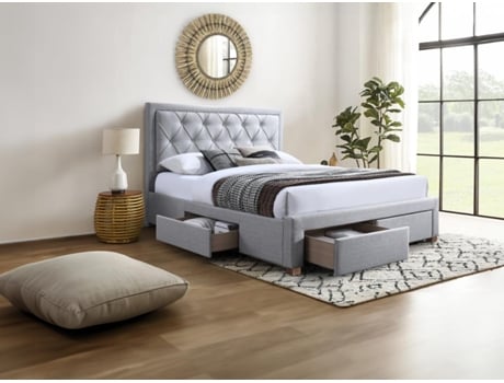 Estrutura de cama LEOPOLD VENTE-UNIQUE Cinzento claro 180x200 cm - Com colchão - Com sommier