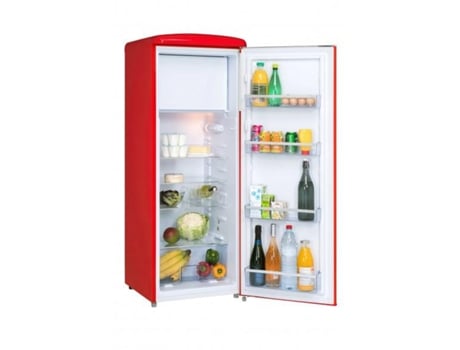 Frigorífico de 1 porta com Congelador FRIGELUX RF218RRA++  Estilo RETRO  218L  E (antiga A++)  55 x 57.5 x 144 cm LxPxA  Vermelho / Red