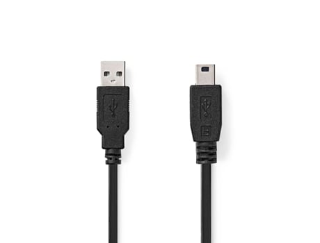 Usb Cable Usb 2.0 Usb-A Male Usb Mini-B 5 Pin Male 480 Mbps Nickel Plated 3.00 M Round Pvc Black Label NEDIS