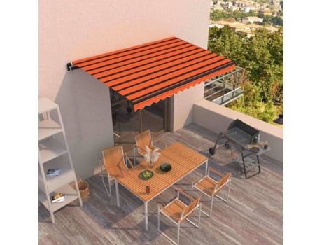 vidaXL Toldo retrátil manual 450x350 cm laranja e castanho