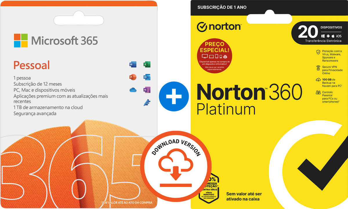 NORTON 360 Platinum, 100 GB, 1 Ano, 1 Pessoa, 20 Dispositivos