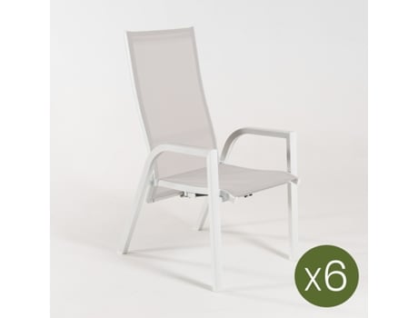 Pacote de 6 Poltronas Poltronas de Jardim Empilháveis Alumínio e Têxtil Branco Poltrona: 110X57X70 EDENJARDIN