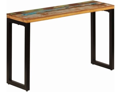 Mesa Consola  Madeira Recuperada Maciça e Aço (120x35x76cm)