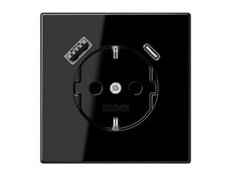 Tomada Schuko com Carregador Usb Safety+ Preto Ls JUNG