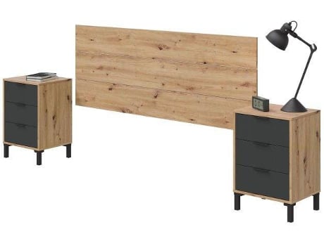 Mesa de Cabeceira HABITDESIGN Enzo (Cinzento - Madeira - 160 cm)