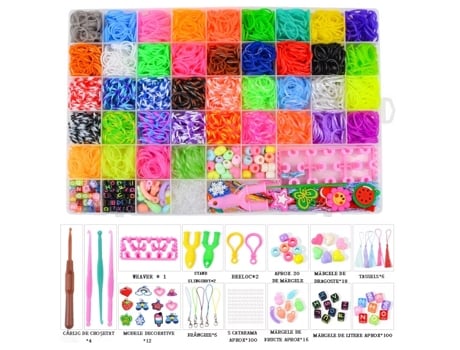 Fericie Creative Set, 54 furos aproximadamente 3500 conjunto de pulseira elástica infantil, com ferramentas e ganchos de tecelagem, 40 bandas de bor