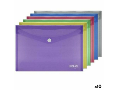 Portadocumentos INGRAF Plástico Multicolor Fecho A5 (10 Unidades)