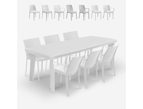 Conjunto de Mesa Extensível 160-220Cm 6 Cadeiras de Jardim Brancas Liri Light BICA