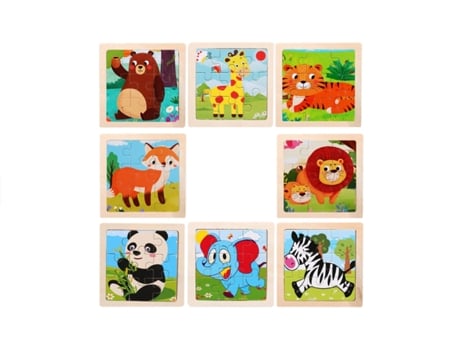 Fericie 2-6 Anos Velho Puzzle De Madeira, Felicidade, Zebra, Elefante, Panda, Girafa, Raposa, Tigre, Leão, Urso, 8 Peças, Multi-Cor, Total De 72 Peças