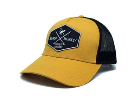 Boné Ajustável Unissexo SURF MONKEY Trucker Viseira Curva Design Painéis Remendo Costurado Frontal Fecho Coroa Amarelo (Tamanho Único)