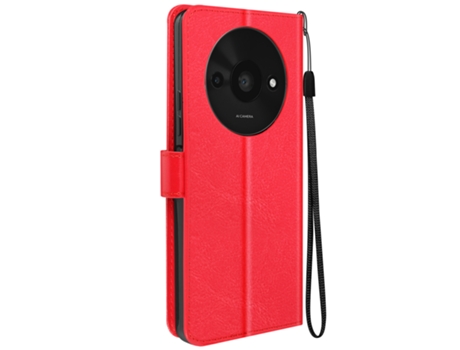 Capa com Cordão Aba Proteção Pulso para Xiaomi Xiaomi Redmi A3 MAYAXESS Pele Vermelho