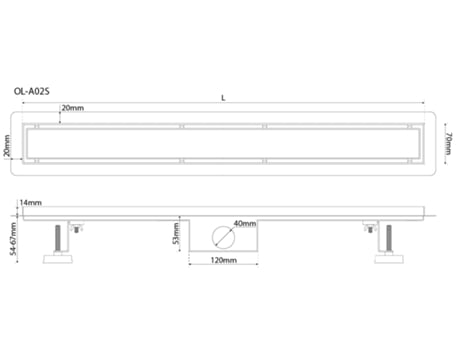 Painel de Dreno Linear para Chão de Casa de Banho em Aço Inoxidável Dourado de 70 cm