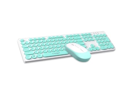 Teclado T-WOLF Tf770 Retro Punk Pc 2.4Ghz Sem Fio En Teclas Silenciosas Conjunto de Mouse Azul e Branco