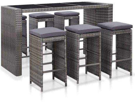 Conjunto de Bar  46095 (Cinzento - Rattan Vime - 185x80x110 cm - 7 Peças)