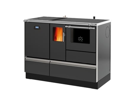 Fogão a Pellets com Forno Aquecimento 4,8 Kw Caldeira 15,2 Kw SANNOVER 20 Kw Cinza Antracite