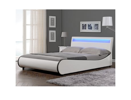 Cama de Casal CORIUM (221 x 149 x 83 cm - Couro Sintético - Branco)