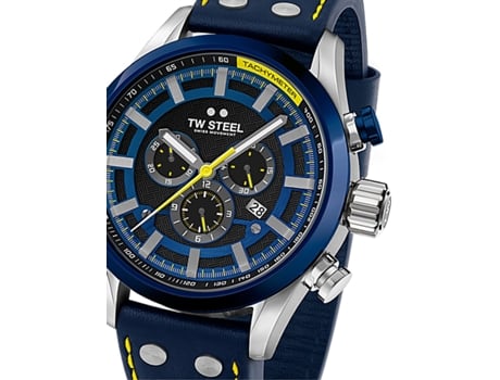 Relógio masculino em couro de bezerro azul Fast Lane cronógrafo Svs208 TW-STEEL