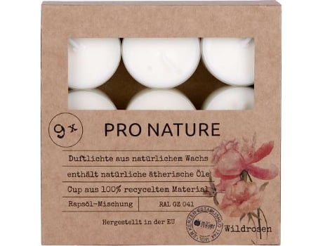 Conjunto 9 Tealights Pro Nature Müller Aroma Rosas Selvagens