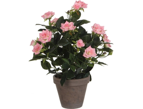 Vaso MICA deCORATIONS Cinzento com Rosas Rosa Pvc