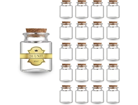 20 Frascos de Vidro Quadrados 40 Ml com Tampa de Cortiça: Perfeito para Especiarias Compotas Casamento ESPÍRITO REBELDE