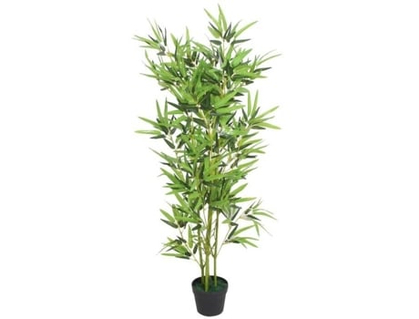 Planta Artificial Decoração Interior Jardim com Vaso de Bambu 120 cm Verde OVONNI