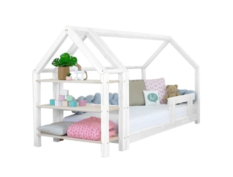 Cama Cabana Com Prateleira 90 X 160 Branco e Natural BENLEMI