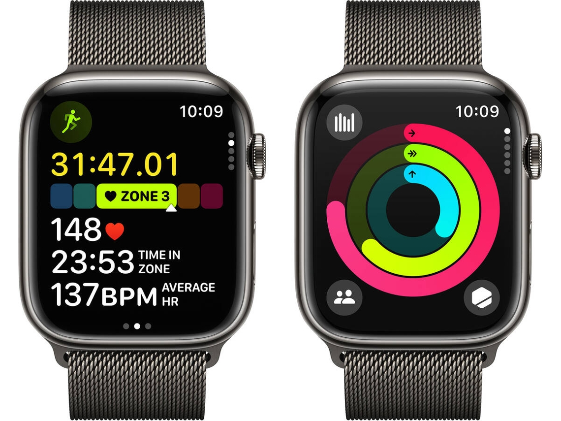 Compre o artigo Apple Watch Series 9 GPS + Cellular, Caixa em aço  inoxidável grafite de 45 mm com Loop milanesa grafite - Empresas - Apple  (PT)