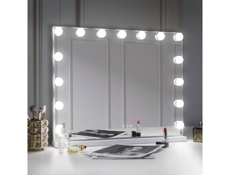 Flamingueo Espelho Maquilhagem Luz 50x48x12 cm Espelho LED 12 Lâmpadas  Toucador com Luz 3 Modos