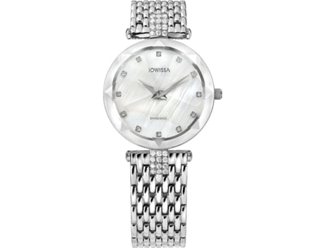 Relógio feminino prata aço inoxidável faceta strass J5.636.M JOWISSA