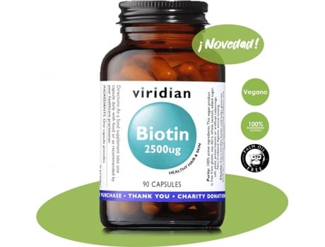 Suplemento Alimentar VIRIDIAN Biotina 2500 Ug 90 Cápsulas (Citrinos, Chá Verde)